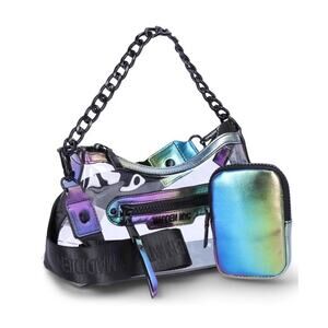 Steve Madden NYC Women’s Clear Barrel Bag, Iridescent Crossbody Satchel Purse